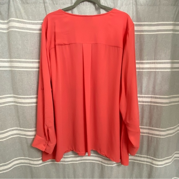 LANE BRYANT / Coral Pop Over Long Sleeve Blouse Size 26/28 - Picture 2 of 10